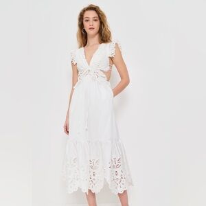 FARM Rio White Lace Midi butterfly Dress